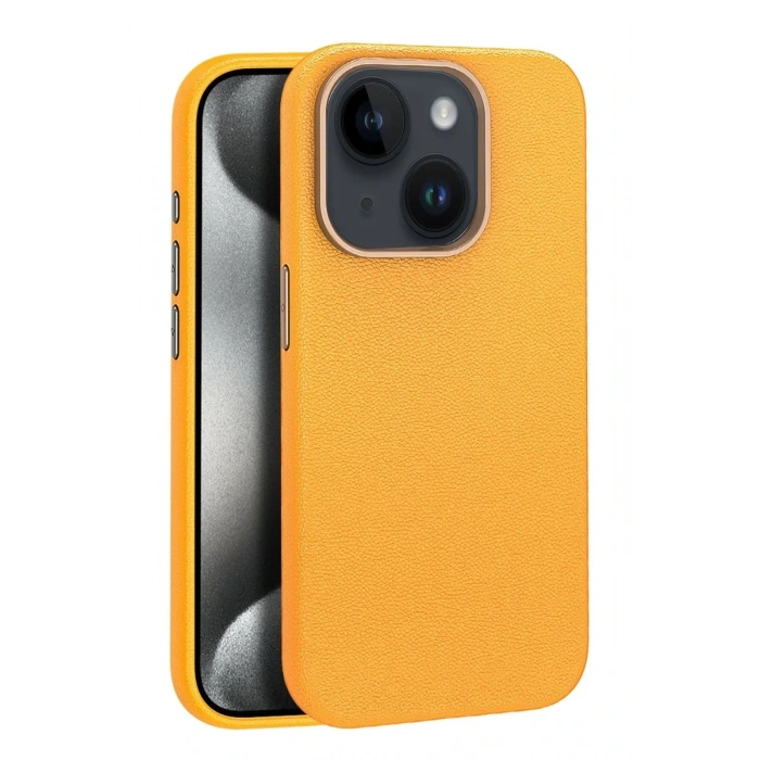 iPhone 15 Kılıf Wonder Deri Magsafe Kapak - Turuncu