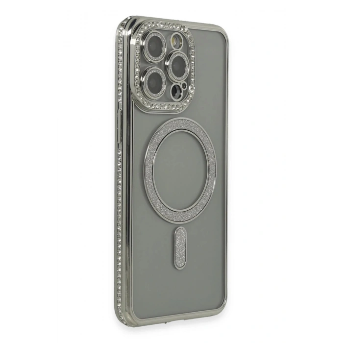 iPhone 15 Pro Kılıf Joke Simli Magneticsafe Kılıf - Gri