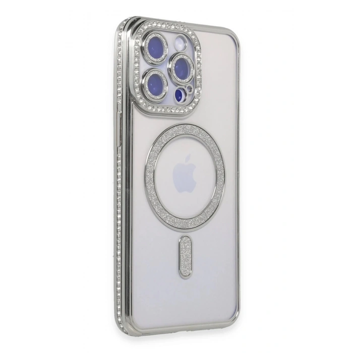 iPhone 15 Pro Kılıf Joke Simli Magneticsafe Kılıf - Gümüş