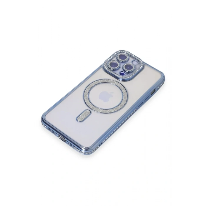 iPhone 15 Pro Kılıf Joke Simli Magneticsafe Kılıf - Mavi