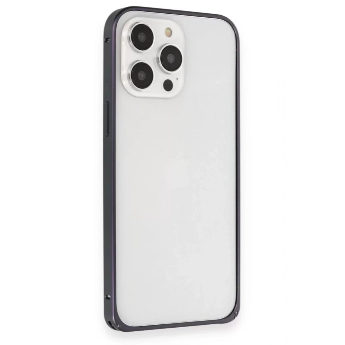 iPhone 15 Pro Kılıf Metal Bumper Magneticsafe Kapak - Lacivert