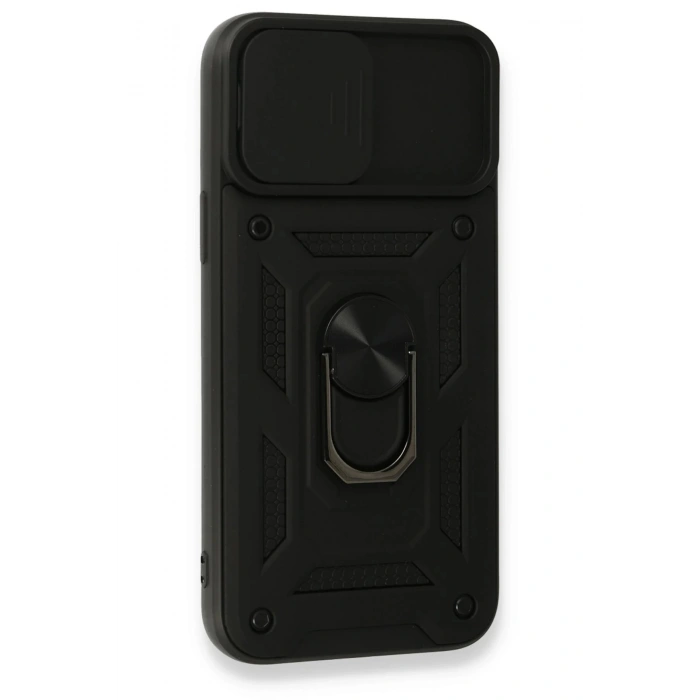 iPhone 15 Pro Kılıf Pars Lens Yüzüklü Silikon - Siyah