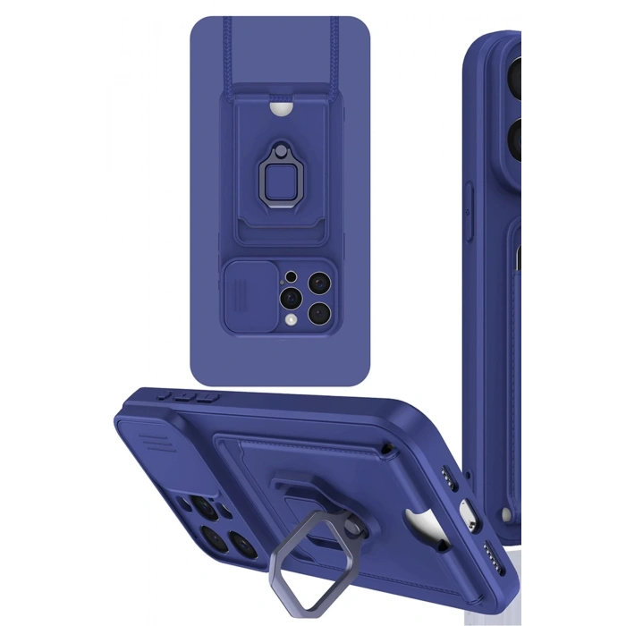 iPhone 15 Pro Kılıf Zuma Kartvizitli Yüzüklü Silikon - Lacivert