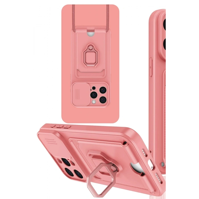 iPhone 15 Pro Kılıf Zuma Kartvizitli Yüzüklü Silikon - Pembe