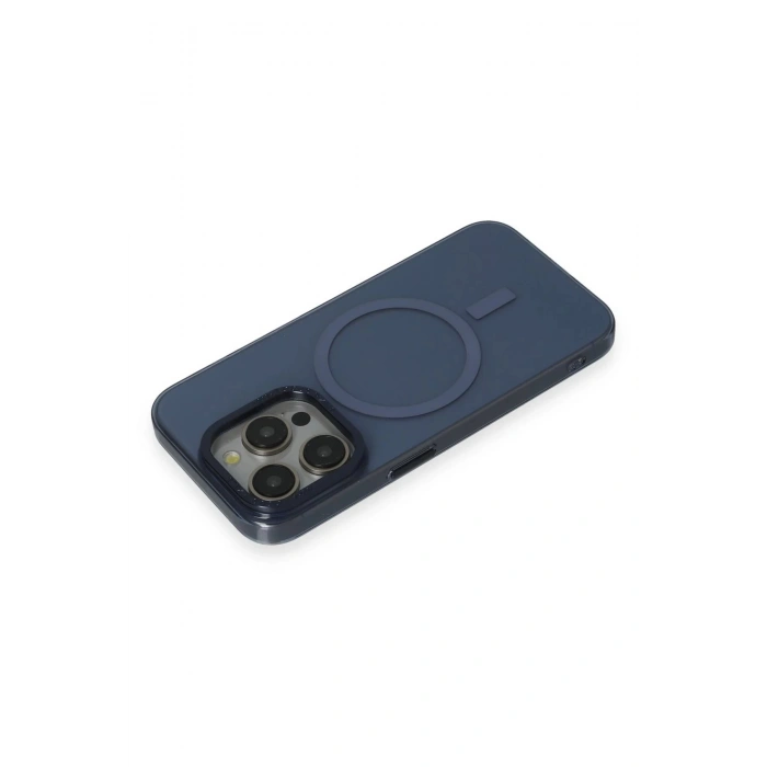 iPhone 15 Pro Max Kılıf Anka PC Magneticsafe Sert Metal Kapak - Lacivert