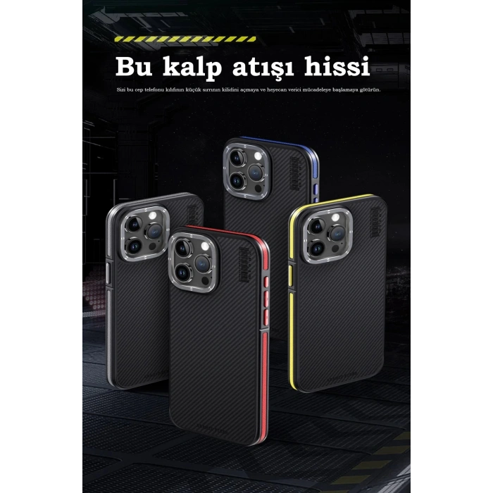 iPhone 15 Pro Max Kılıf Aramid 600D Kevlar Karbon Fiber Magsafe Kapak - Sarı