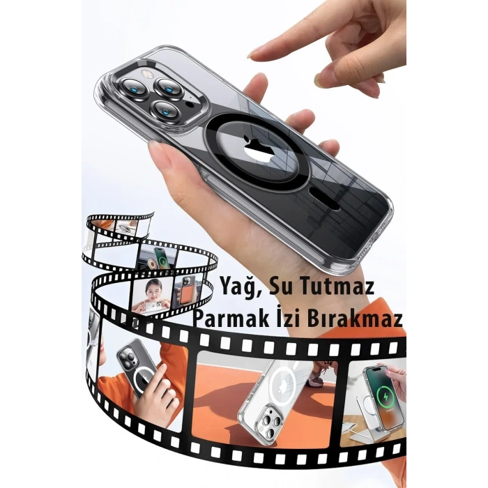iPhone 15 Pro Max Kılıf Crystal Magsafe Kapak - Şeffaf