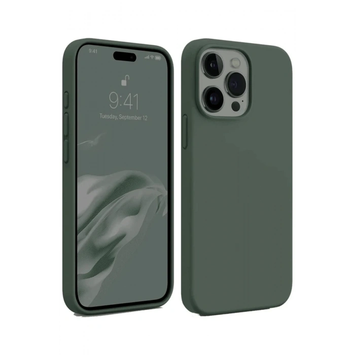 iPhone 15 Pro Max Kılıf First Silikon - Koyu Yeşil