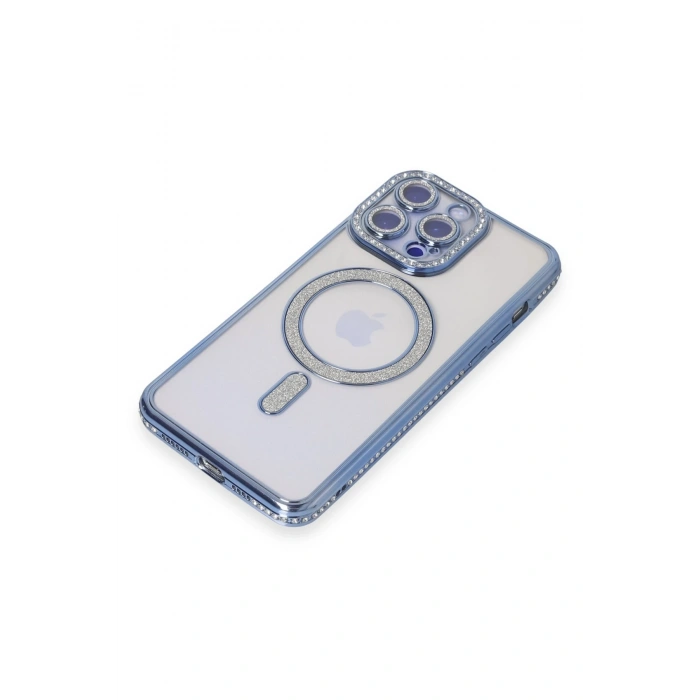 iPhone 15 Pro Max Kılıf Joke Simli Magneticsafe Kılıf - Mavi