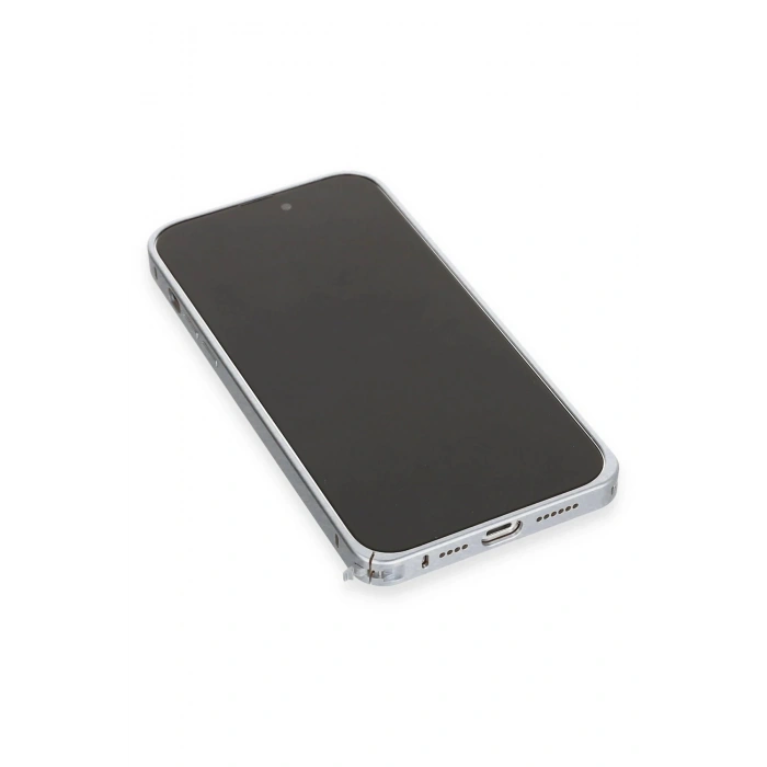 iPhone 15 Pro Max Kılıf Metal Bumper Magneticsafe Kapak - Gri