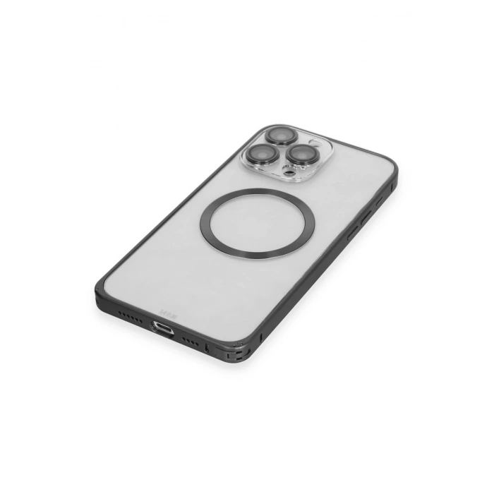 iPhone 15 Pro Max Kılıf Metal Bumper Magneticsafe Kapak - Siyah