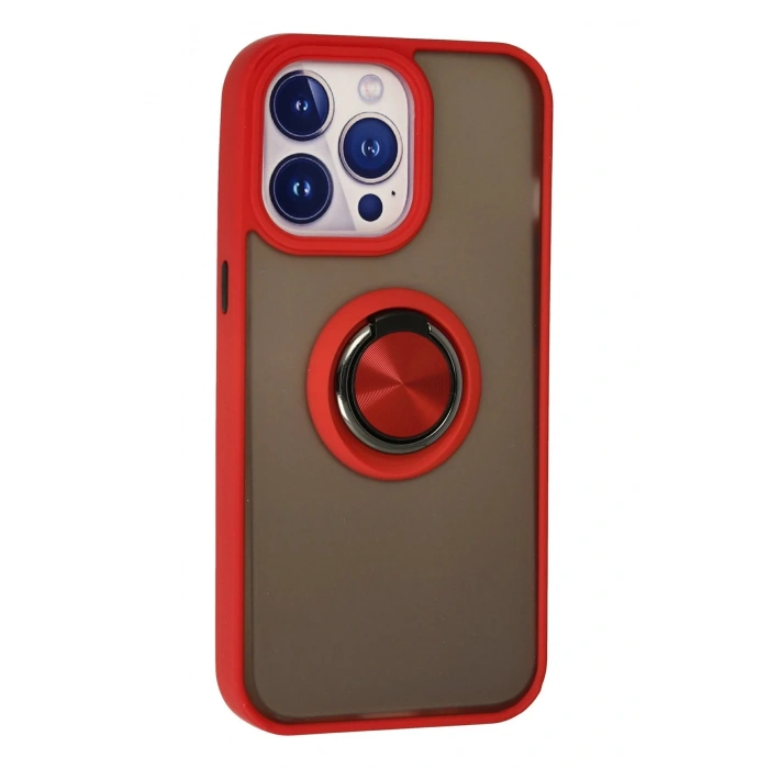 iPhone 15 Pro Max Kılıf Montreal Yüzüklü Silikon Kapak - Kırmızı