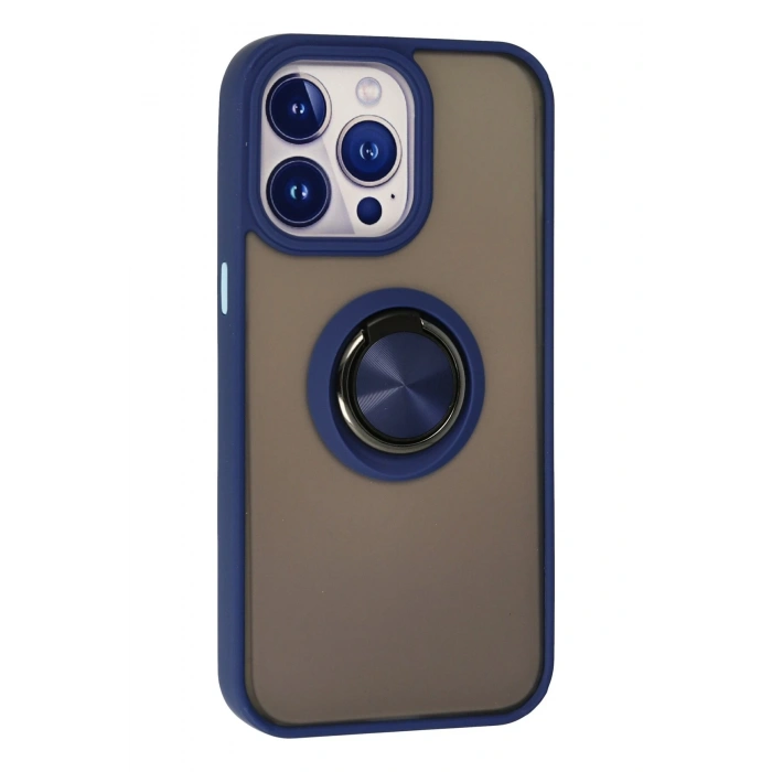iPhone 15 Pro Max Kılıf Montreal Yüzüklü Silikon Kapak - Lacivert