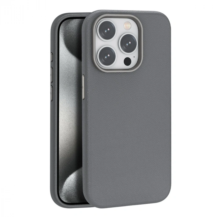 iPhone 15 Pro Max Kılıf Wonder Deri Magsafe Kapak - Titan Gri