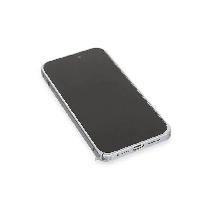 iPhone 15 Pro Metal Bumper Mat Kapak - Gri