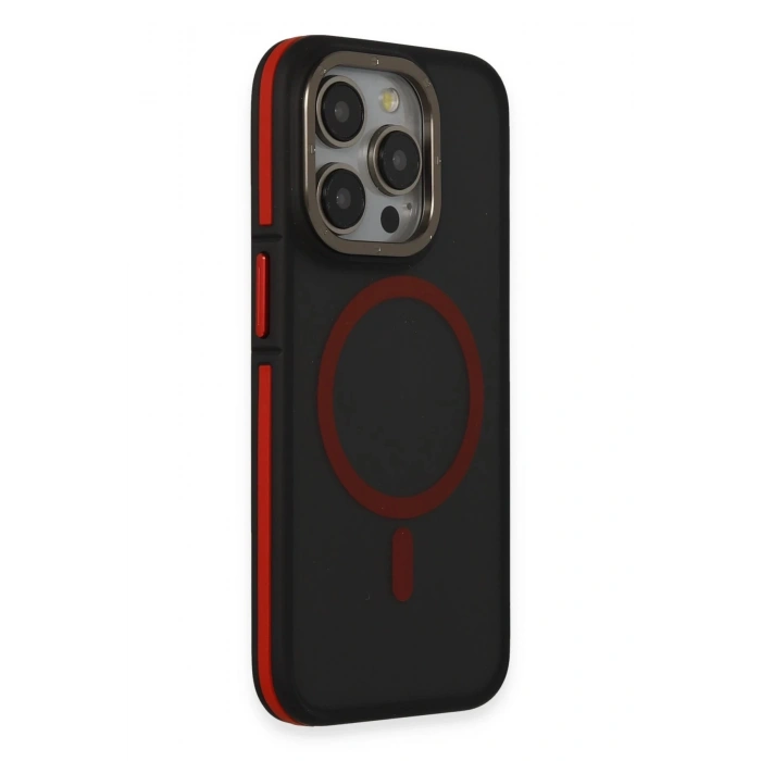 iPhone 15 Pro Rocky Magsafe Kapak - Siyah-Kırmızı