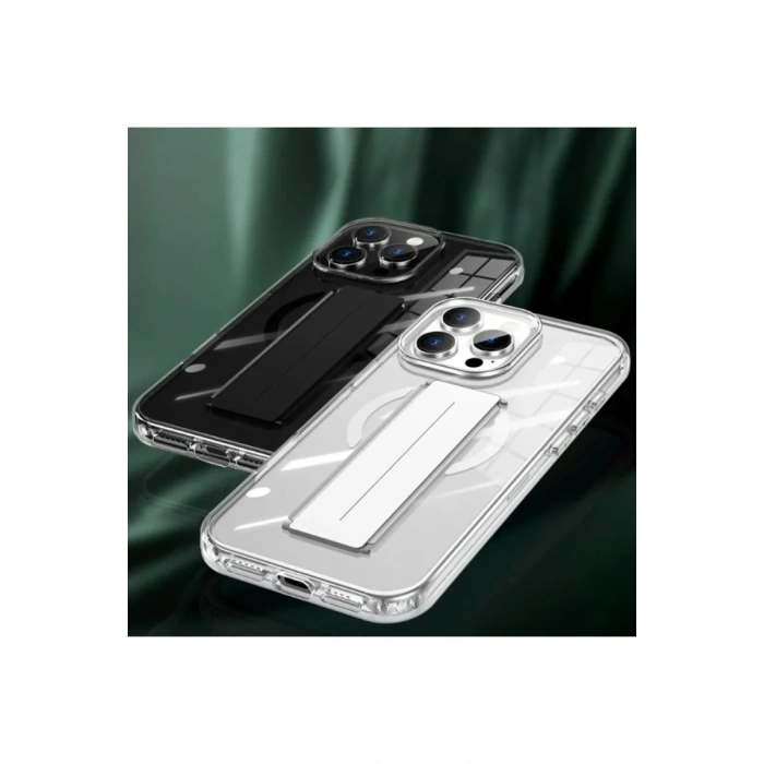 iPhone 16 Kılıf Alfa Magsafe Standlı Kapak - Şeffaf