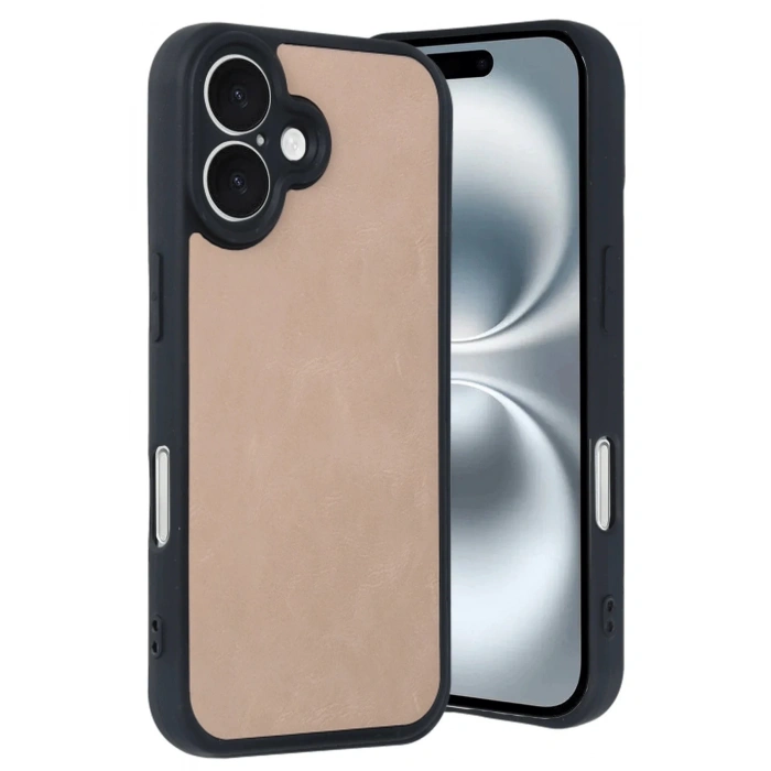 iPhone 16 Kılıf Aras Deri Kapak - Pudra