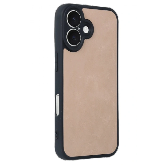 iPhone 16 Kılıf Aras Deri Kapak - Pudra