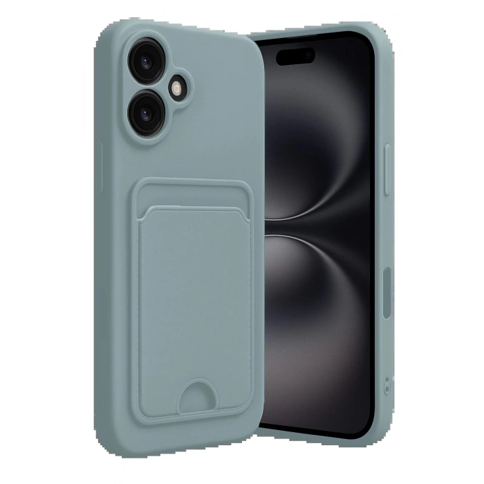 iPhone 16 Kılıf Kelvin Kartvizitli Silikon - Açık Yeşil