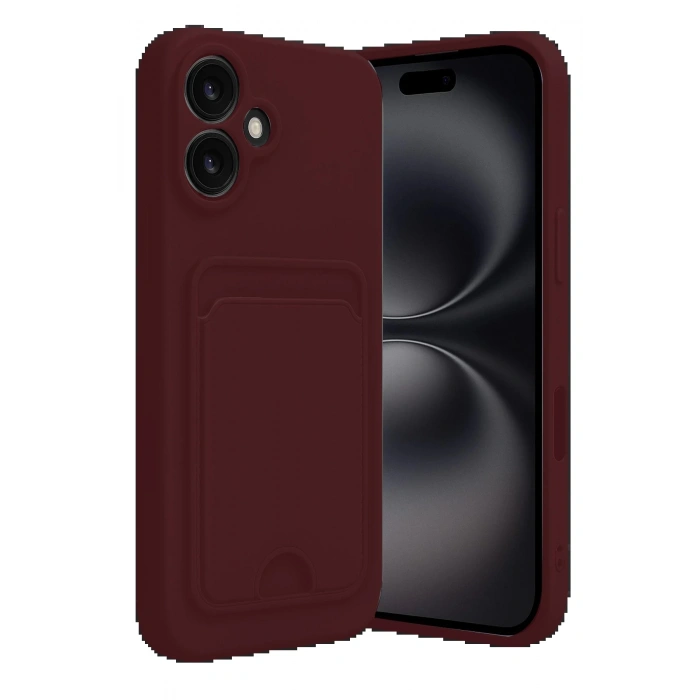 iPhone 16 Kılıf Kelvin Kartvizitli Silikon - Bordo