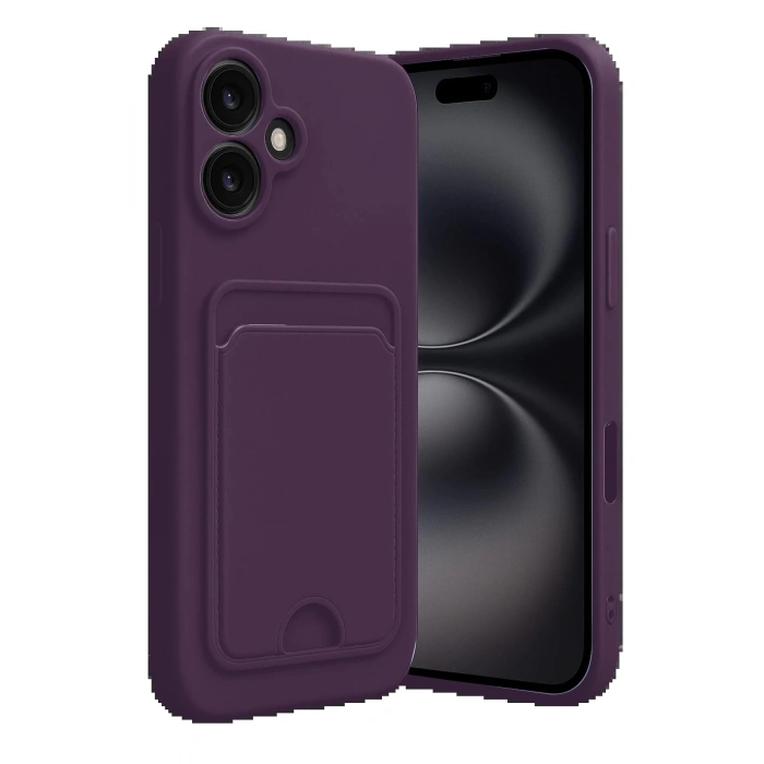 iPhone 16 Kılıf Kelvin Kartvizitli Silikon - Derin Mor