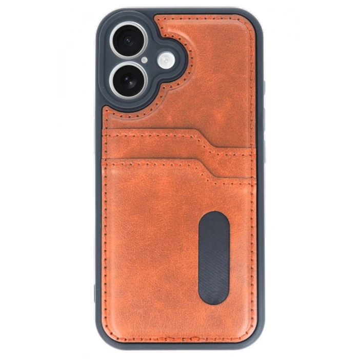 iPhone 16 Kılıf Sara Kartvizitli Deri Kılıf - Taba