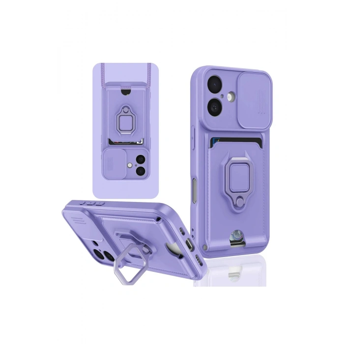 iPhone 16 Kılıf Zuma Kartvizitli Yüzüklü Silikon - Lila