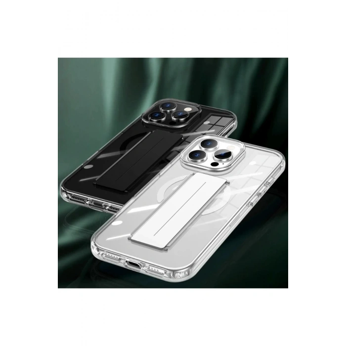 iPhone 16 Pro Max Kılıf Alfa Magsafe Standlı Kapak - Şeffaf
