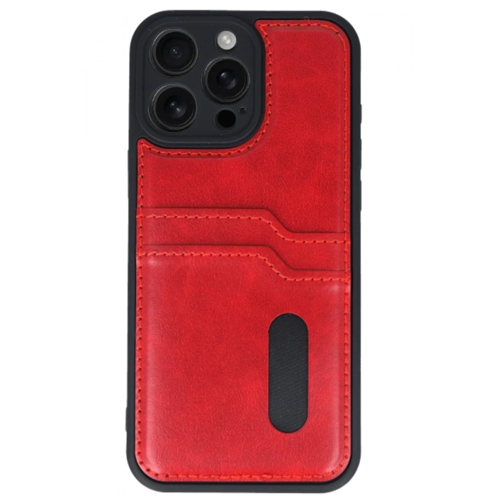 iPhone 16 Pro Max Kılıf Sara Kartvizitli Deri Kılıf - Kırmızı