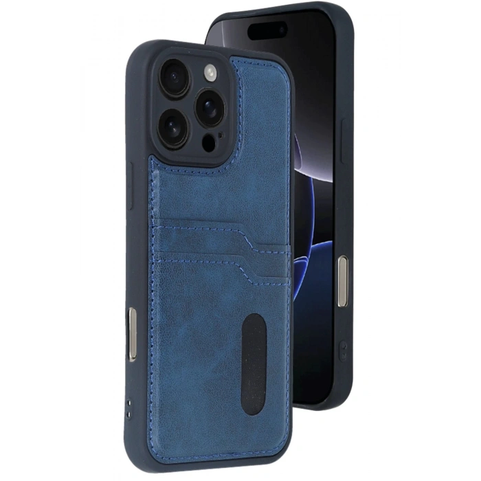 iPhone 16 Pro Max Kılıf Sara Kartvizitli Deri Kılıf - Lacivert