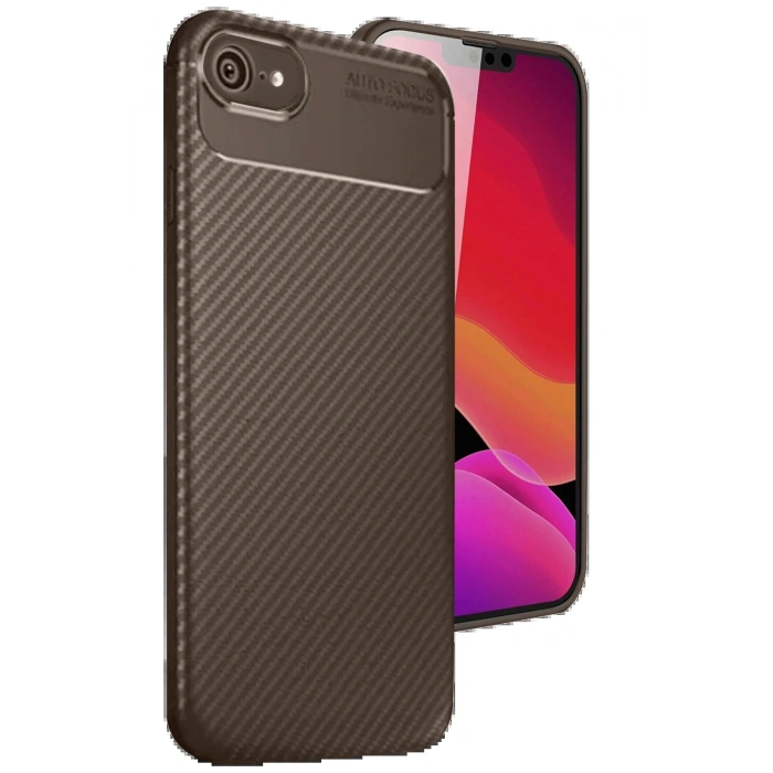 iPhone 16E Kılıf Auto Focus Karbon Kapak - Kahverengi