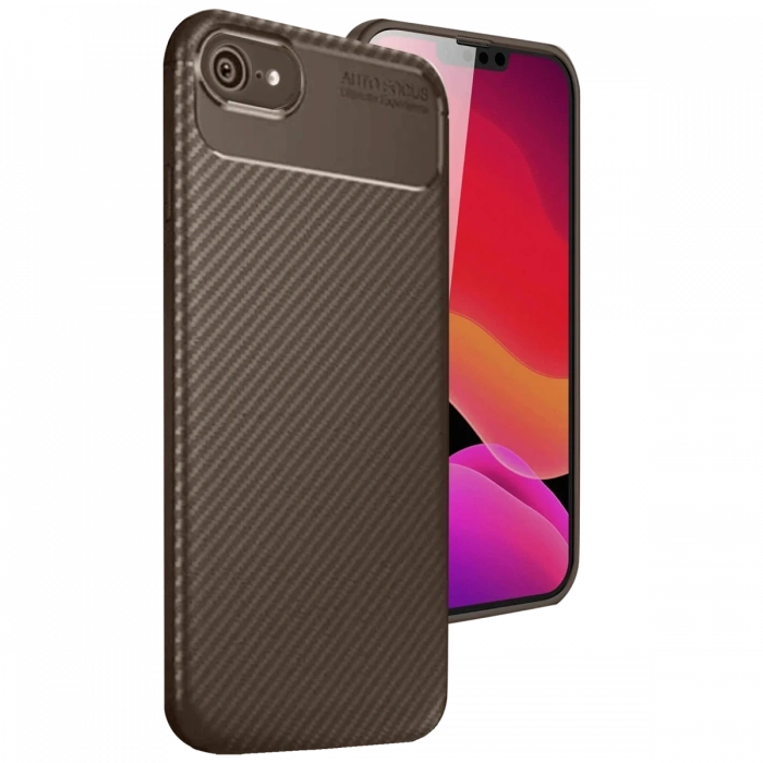 iPhone 16E Kılıf Auto Focus Karbon Kapak - Kahverengi