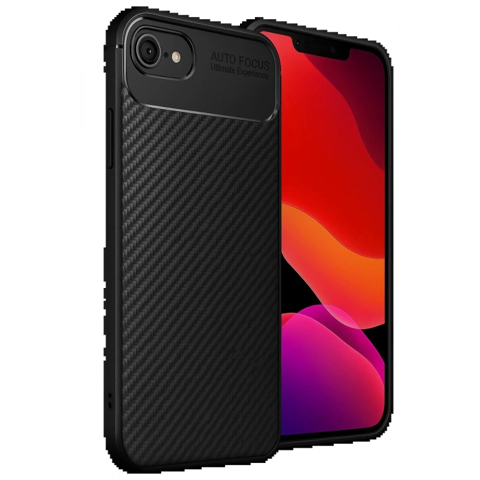 iPhone 16E Kılıf Auto Focus Karbon Kapak - Siyah