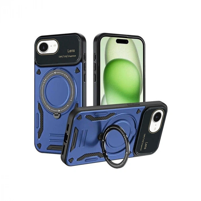 iPhone 16E Kılıf Joy Lens Standlı Kapak - Lacivert