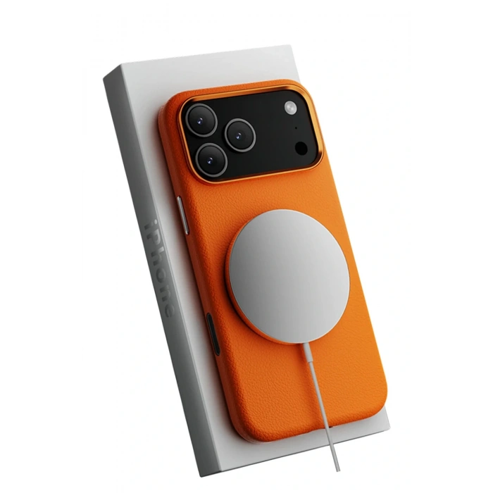 iPhone 17 Pro Wonder Deri Magsafe Kapak - Turuncu