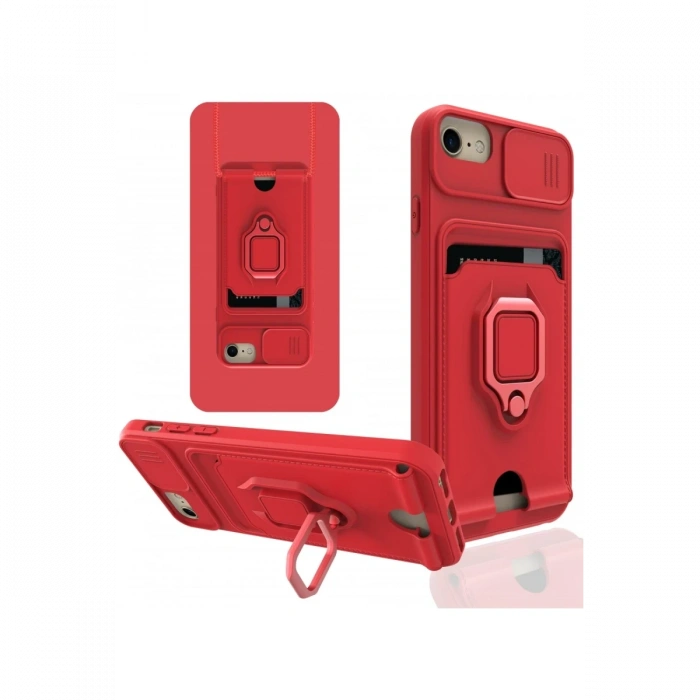 iPhone 6 Kılıf Zuma Kartvizitli Yüzüklü Silikon - Kırmızı