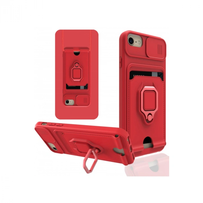 iPhone 6 Kılıf Zuma Kartvizitli Yüzüklü Silikon - Kırmızı