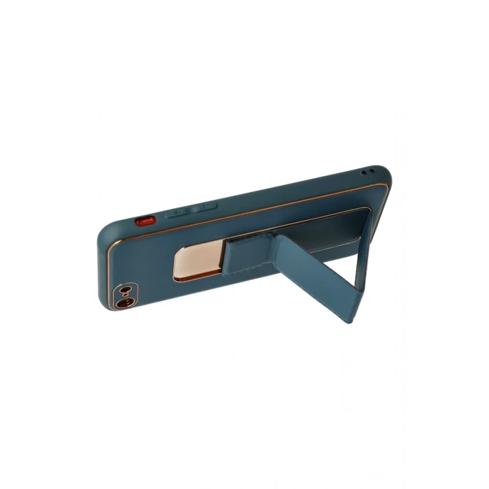 iPhone 7 Kılıf Coco Deri Standlı Kapak - Mavi