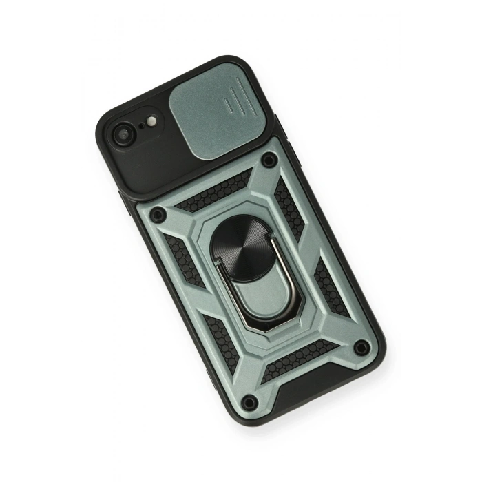 iPhone 7 Kılıf Pars Lens Yüzüklü Silikon - Yeşil