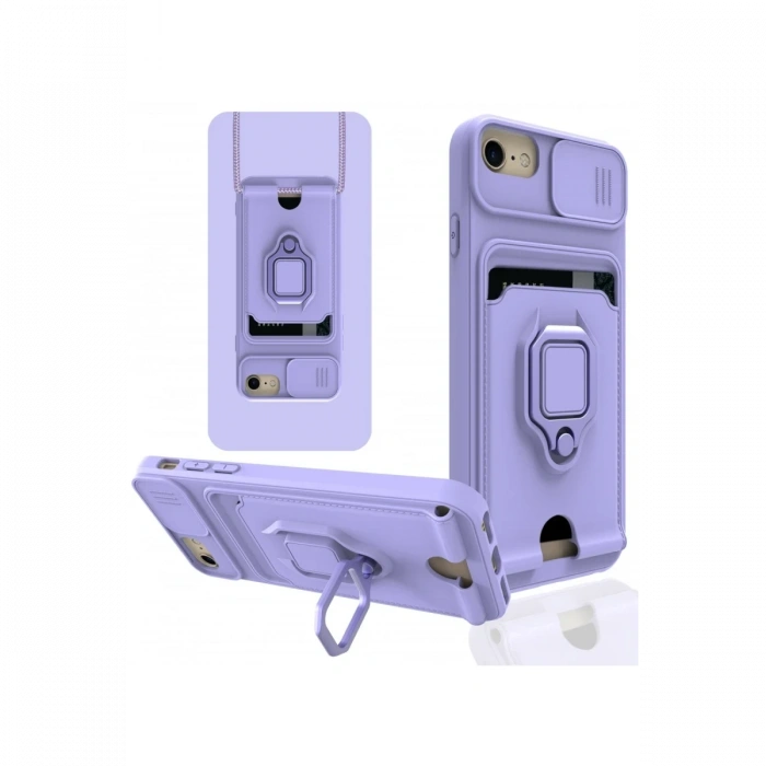 iPhone 7 Kılıf Zuma Kartvizitli Yüzüklü Silikon - Lila