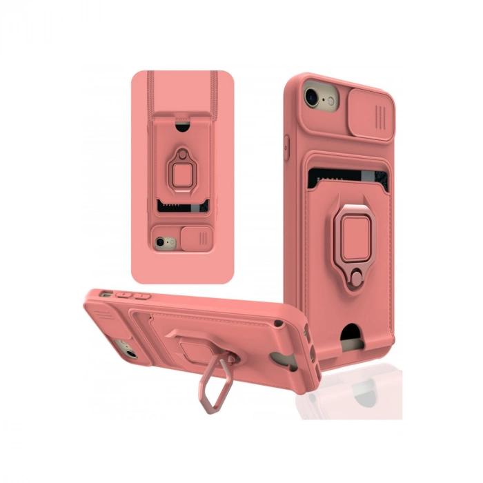 iPhone 7 Kılıf Zuma Kartvizitli Yüzüklü Silikon - Pembe