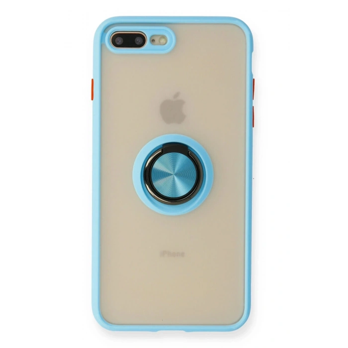 iPhone 7 Plus Kılıf Montreal Yüzüklü Silikon Kapak - Buz Mavi