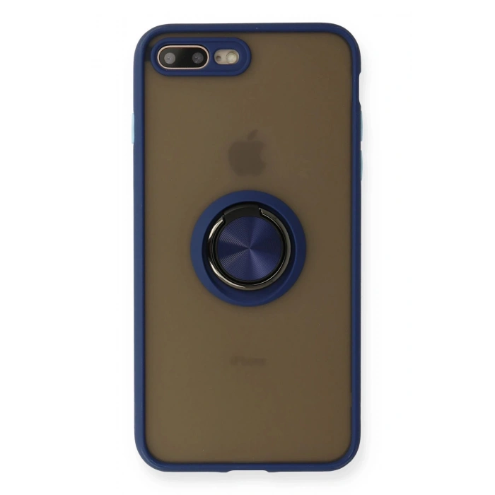 iPhone 7 Plus Kılıf Montreal Yüzüklü Silikon Kapak - Lacivert