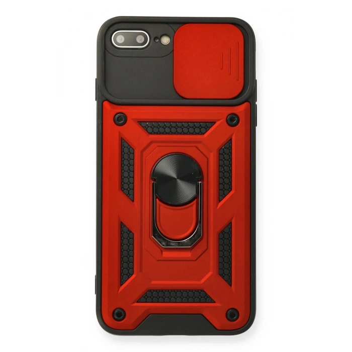 iPhone 7 Plus Kılıf Pars Lens Yüzüklü Silikon - Kırmızı