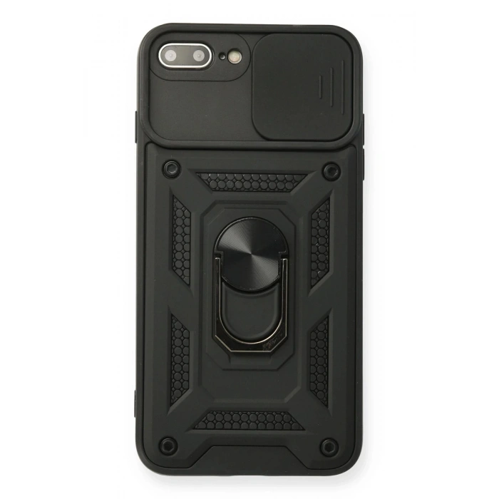 iPhone 7 Plus Kılıf Pars Lens Yüzüklü Silikon - Siyah