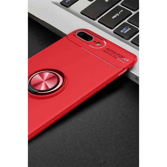 iPhone 7 Plus Kılıf Range Yüzüklü Silikon - Kırmızı