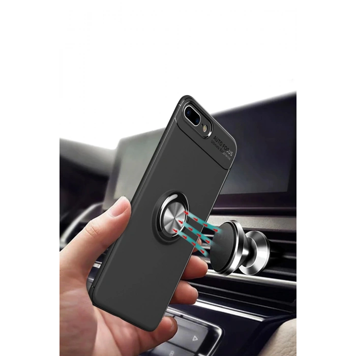 iPhone 7 Plus Kılıf Range Yüzüklü Silikon - Kırmızı