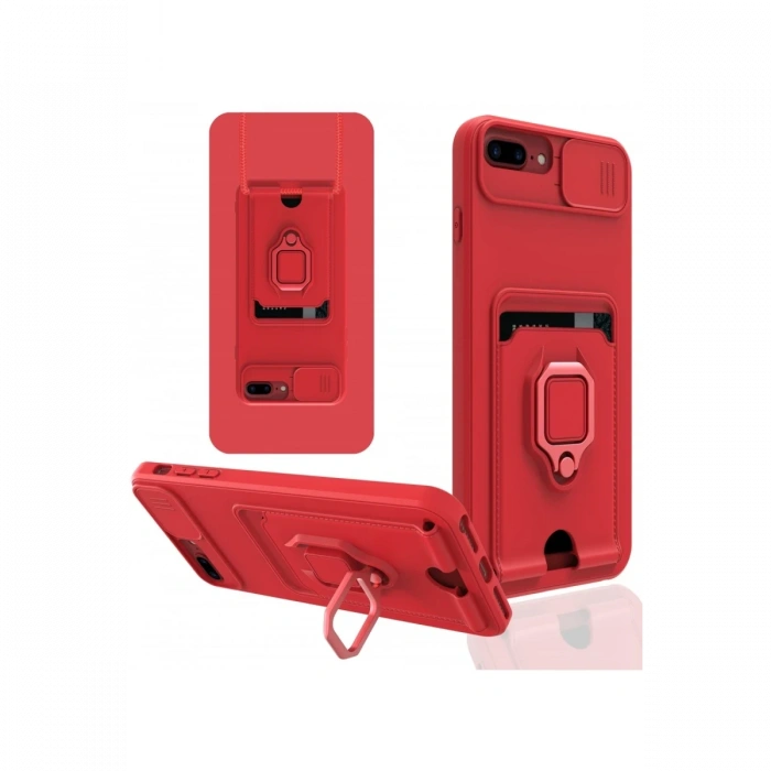 iPhone 7 Plus Kılıf Zuma Kartvizitli Yüzüklü Silikon - Kırmızı