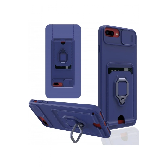 iPhone 7 Plus Kılıf Zuma Kartvizitli Yüzüklü Silikon - Lacivert
